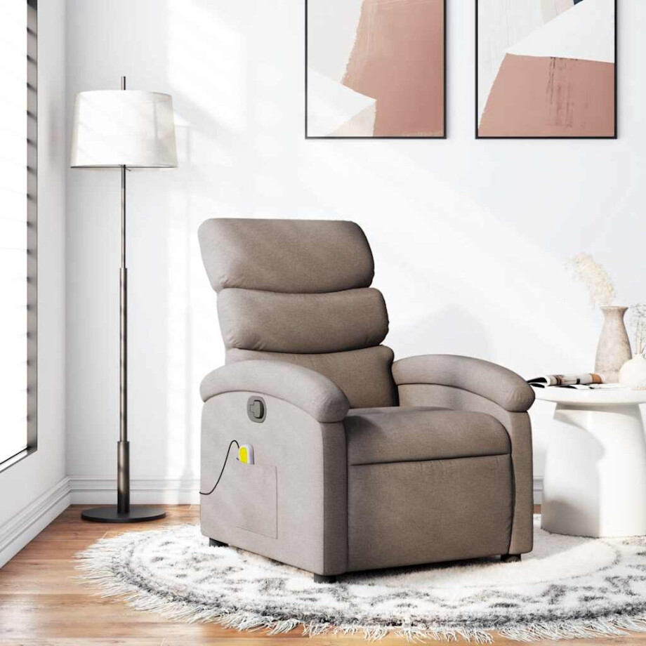 vidaXL Massagestoel verstelbaar stof taupe afbeelding 1