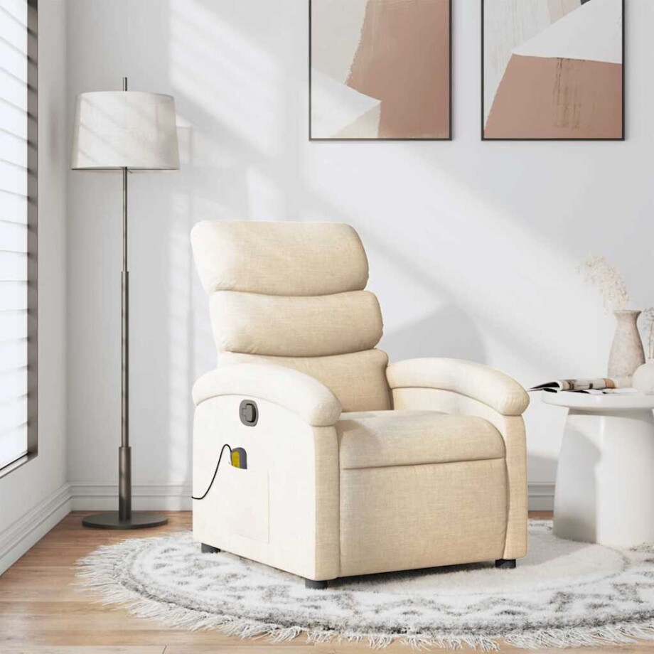 vidaXL Massagestoel verstelbaar stof crèmekleurig afbeelding 1