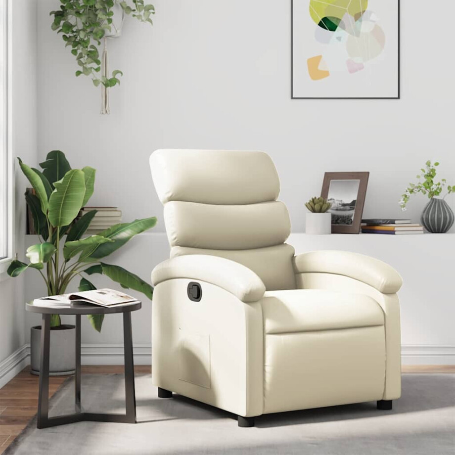 vidaXL Fauteuil verstelbaar kunstleer crèmekleurig afbeelding 1