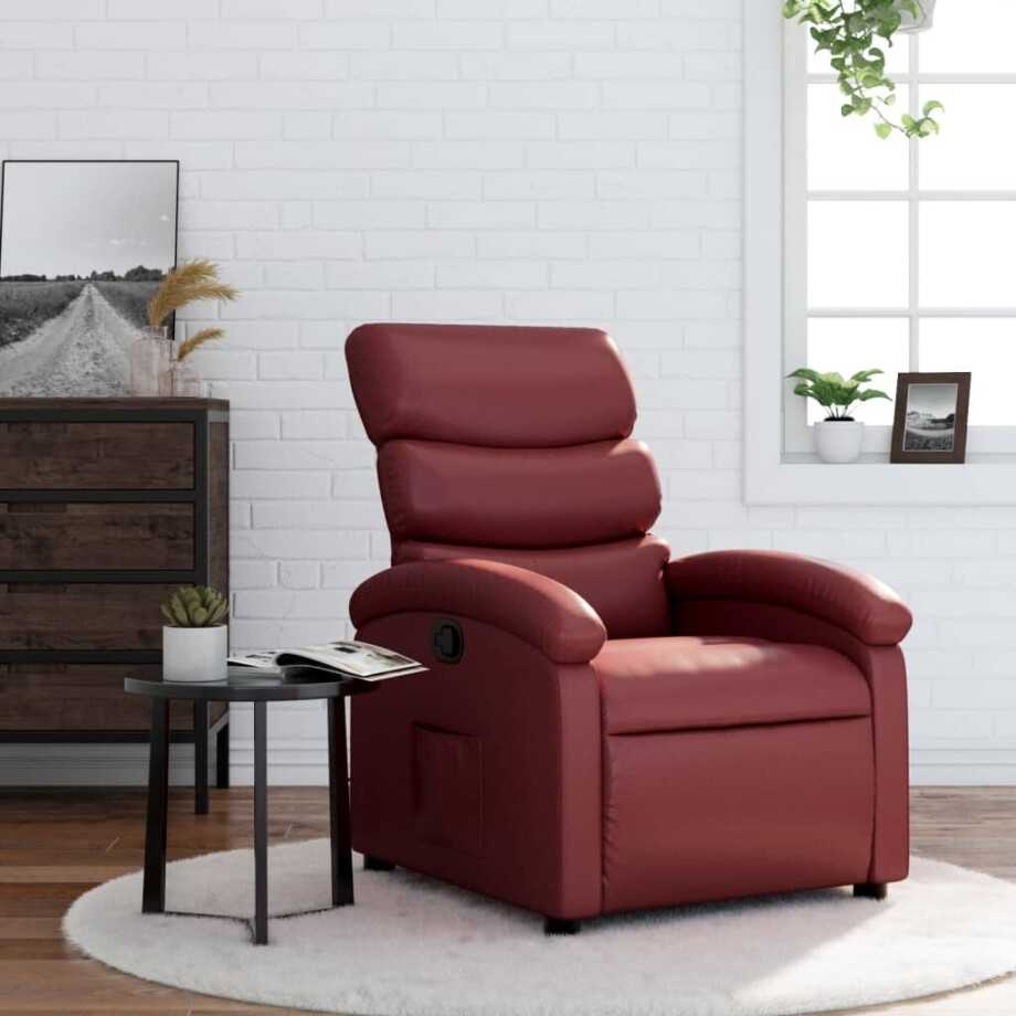 vidaXL Fauteuil verstelbaar kunstleer wijnrood afbeelding 1