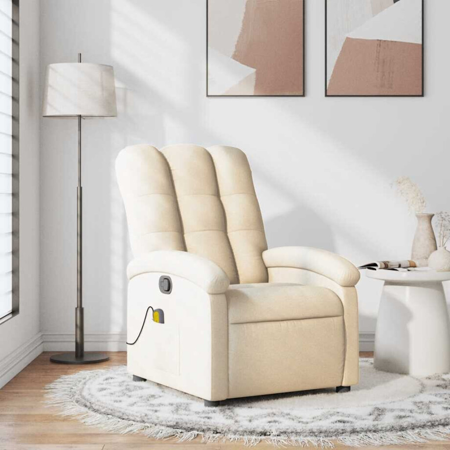 vidaXL Massagestoel verstelbaar stof crèmekleurig vidaXL Massagestoel verstelbaar stof crèmekleurig afbeelding 1