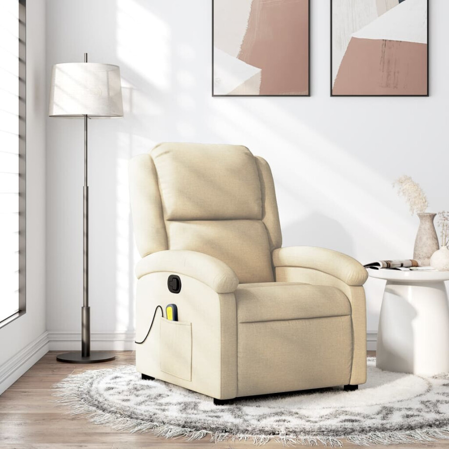 vidaXL Massagestoel verstelbaar stof crèmekleurig vidaXL Massagestoel verstelbaar stof crèmekleurig afbeelding 1