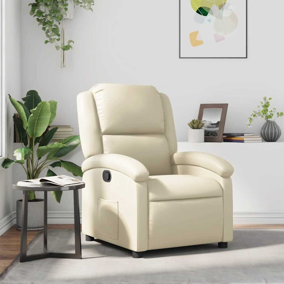 vidaXL Fauteuil verstelbaar kunstleer crèmekleurig vidaXL Fauteuil verstelbaar kunstleer crèmekleurig afbeelding 1