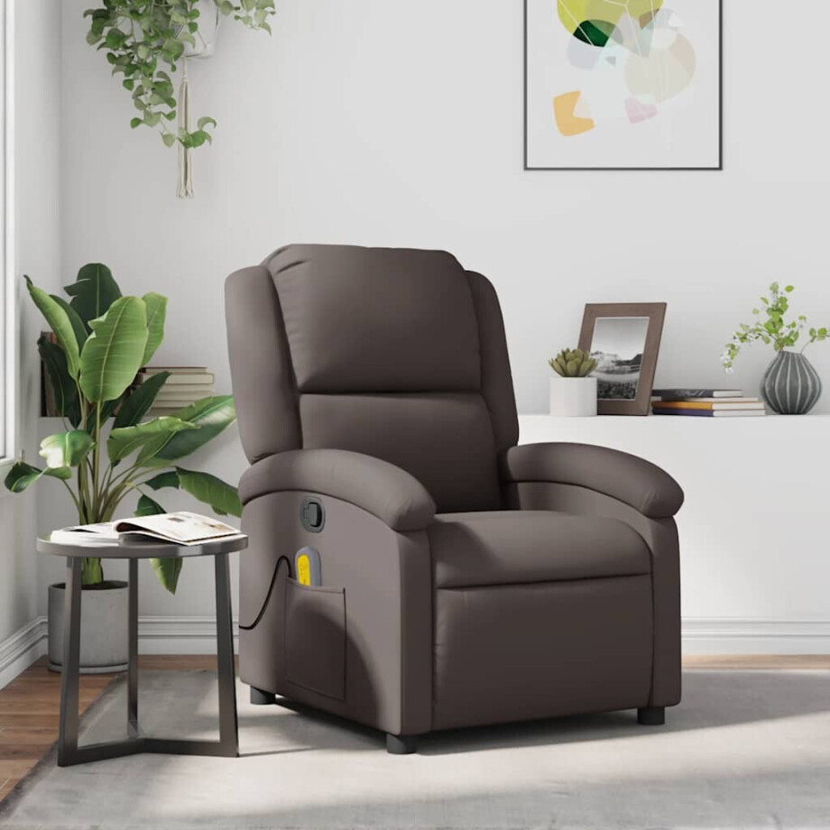 vidaXL Massagestoel verstelbaar echt leer donkerbruin vidaXL Massagestoel verstelbaar echt leer donkerbruin afbeelding 1