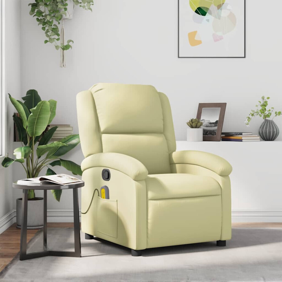 vidaXL Massagestoel echt leer crèmekleurig vidaXL Massagestoel echt leer crèmekleurig afbeelding 1