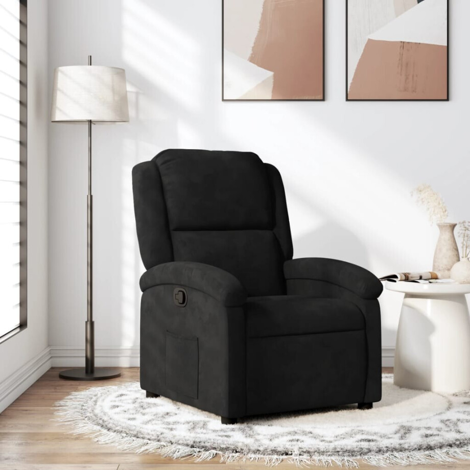 vidaXL Fauteuil verstelbaar fluweel zwart vidaXL Fauteuil verstelbaar fluweel zwart afbeelding 1