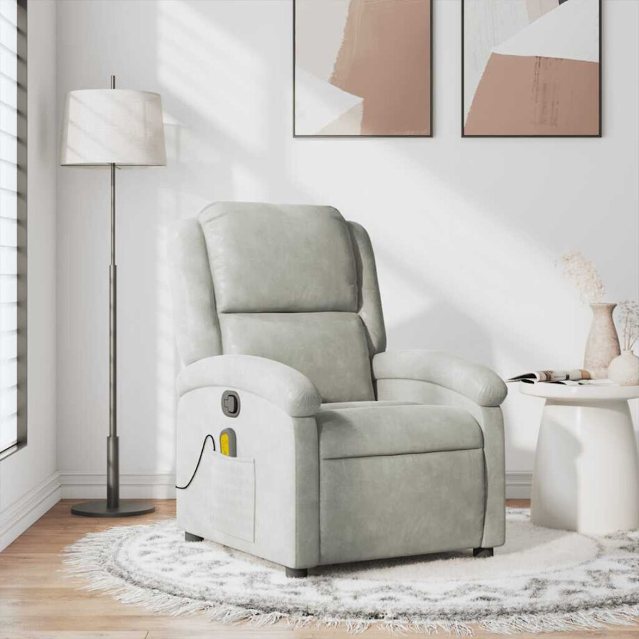 vidaXL Massagestoel verstelbaar fluweel lichtgrijs afbeelding 1