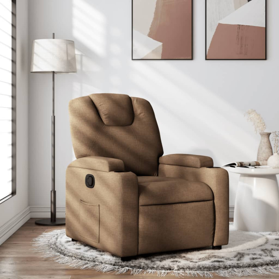 vidaXL Fauteuil verstelbaar stof bruin afbeelding 1