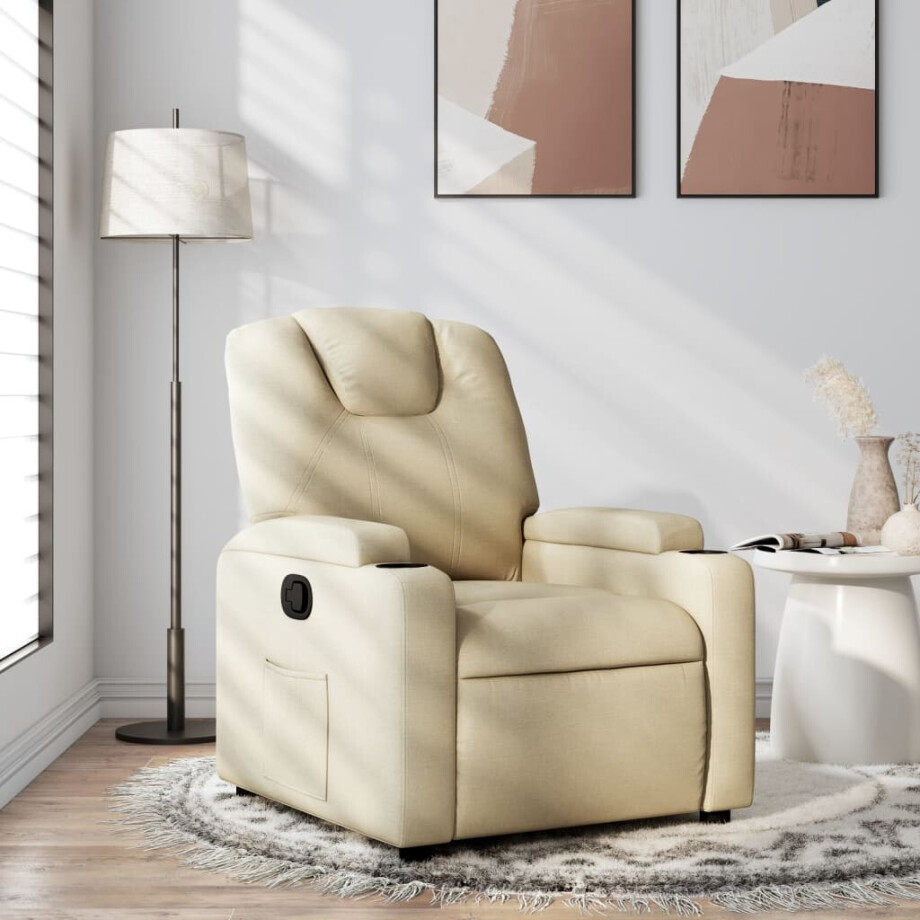vidaXL Fauteuil verstelbaar stof crèmekleurig vidaXL Fauteuil verstelbaar stof crèmekleurig afbeelding 1