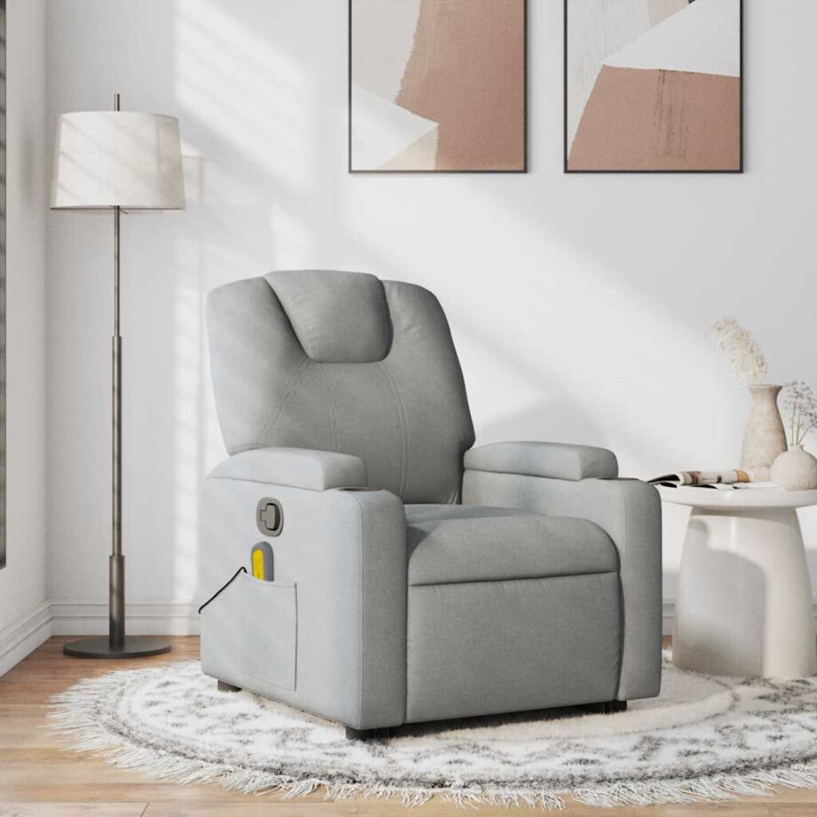vidaXL Massagestoel verstelbaar stof lichtgrijs afbeelding 1