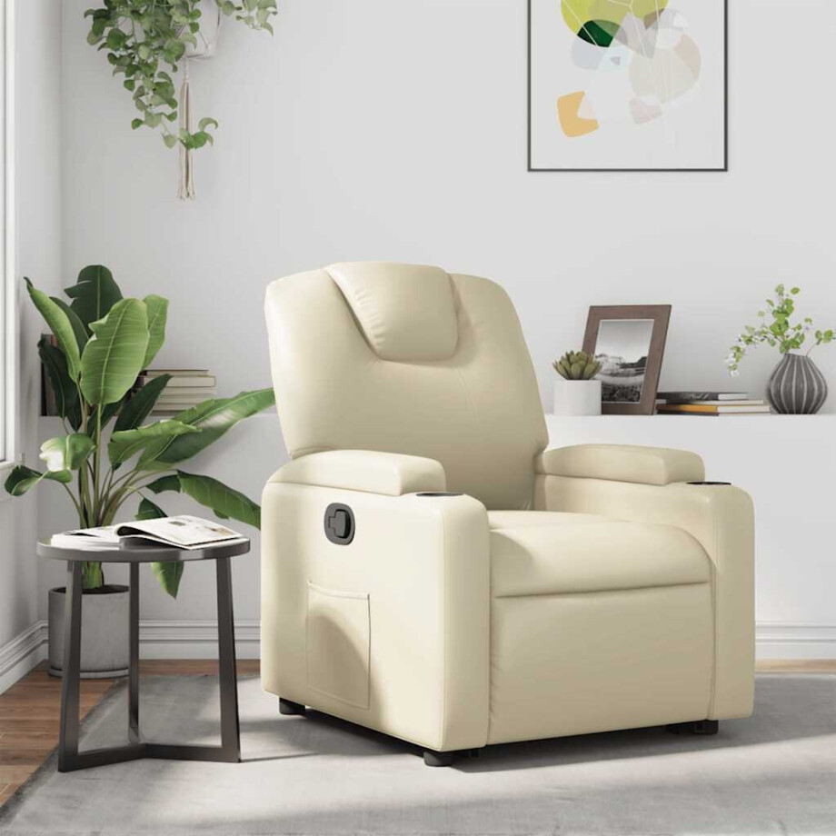 vidaXL Fauteuil verstelbaar kunstleer crèmekleurig vidaXL Fauteuil verstelbaar kunstleer crèmekleurig afbeelding 1