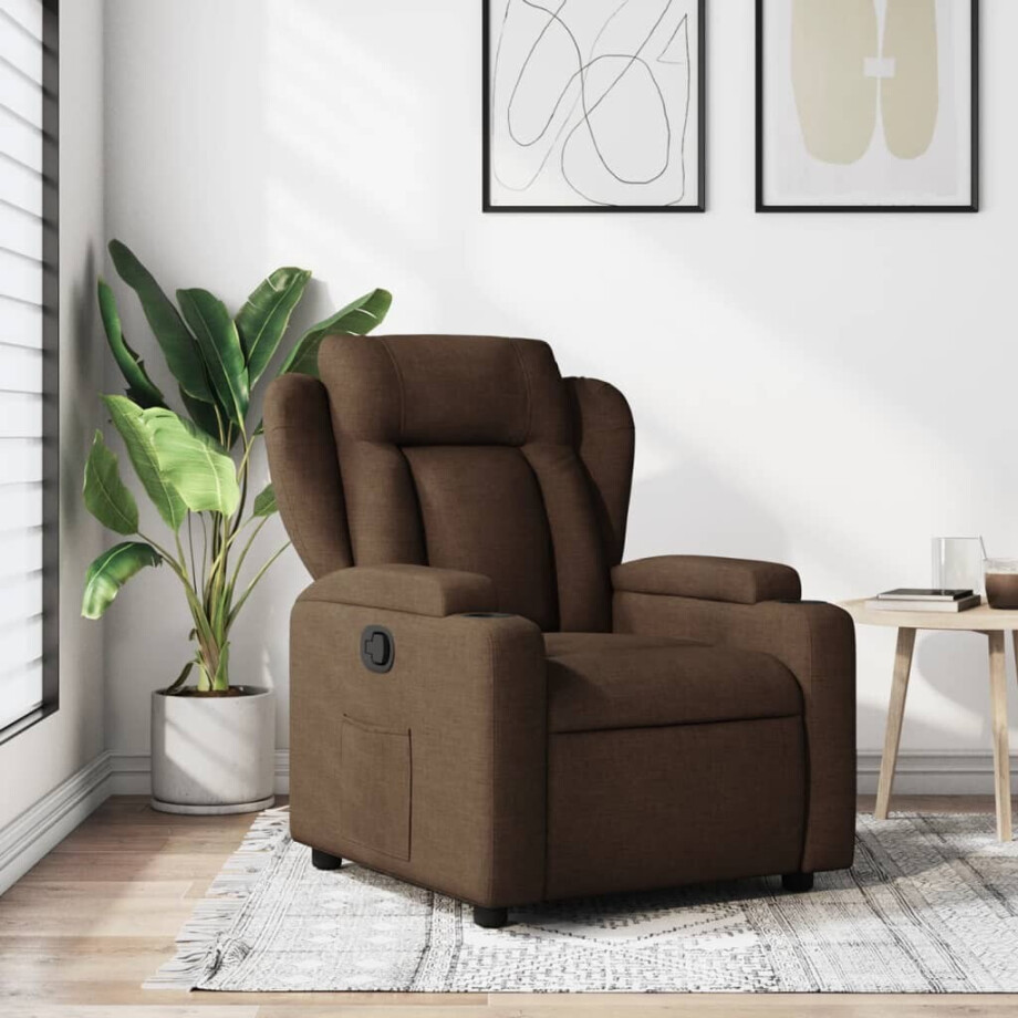 vidaXL Fauteuil verstelbaar stof bruin afbeelding 1