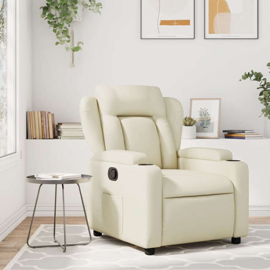 vidaXL Fauteuil verstelbaar kunstleer crèmekleurig vidaXL Fauteuil verstelbaar kunstleer crèmekleurig afbeelding 1