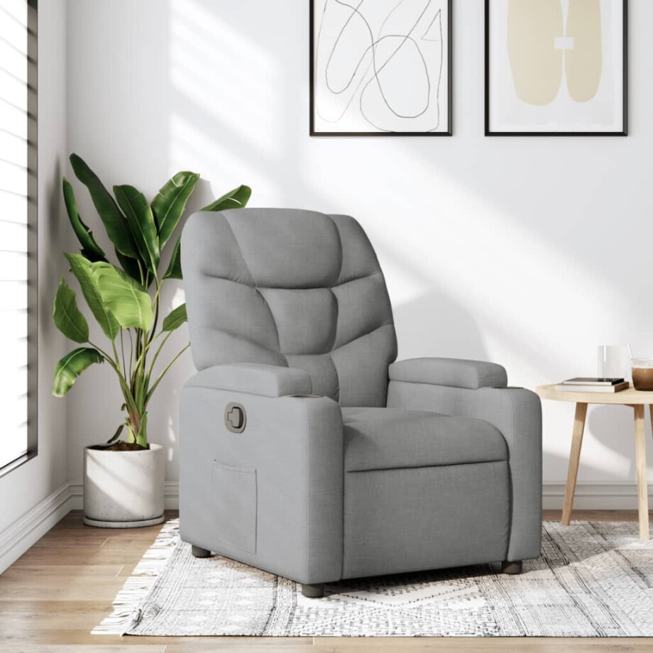 vidaXL Fauteuil verstelbaar stof lichtgrijs afbeelding 1