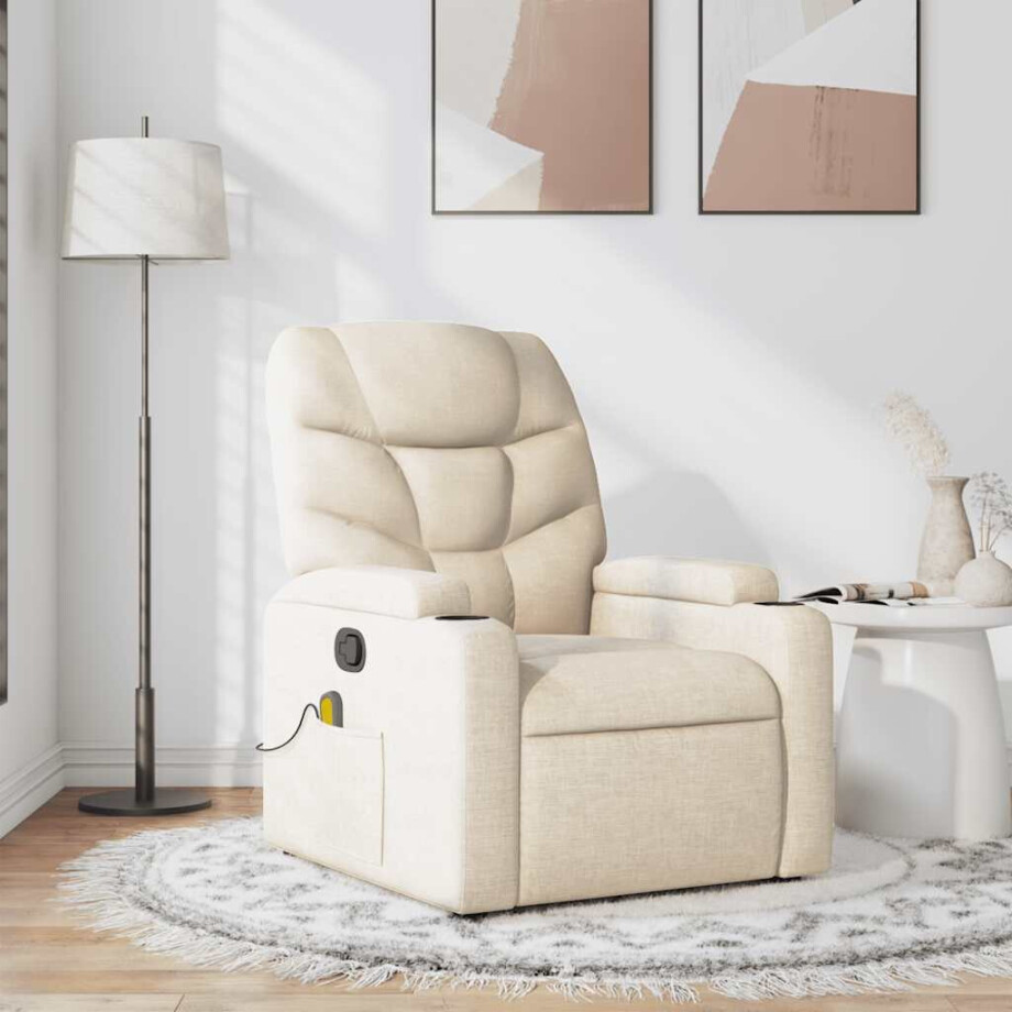 vidaXL Massagestoel verstelbaar stof crèmekleurig afbeelding 1
