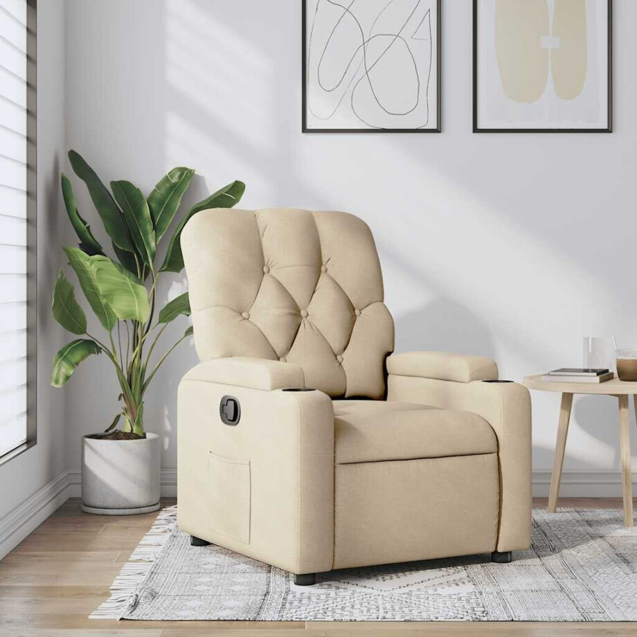 vidaXL Fauteuil verstelbaar stof crèmekleurig afbeelding 1