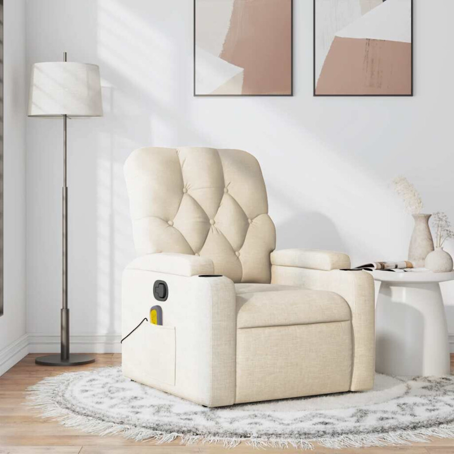 vidaXL Massagestoel verstelbaar stof crèmekleurig afbeelding 1