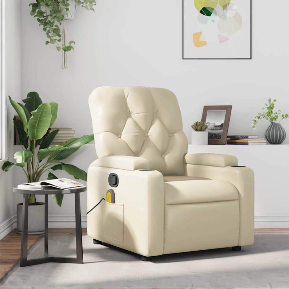 vidaXL Massagestoel verstelbaar kunstleer crème vidaXL Massagestoel verstelbaar kunstleer crème afbeelding 1