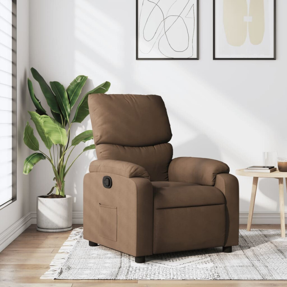 vidaXL Fauteuil verstelbaar stof bruin afbeelding 1