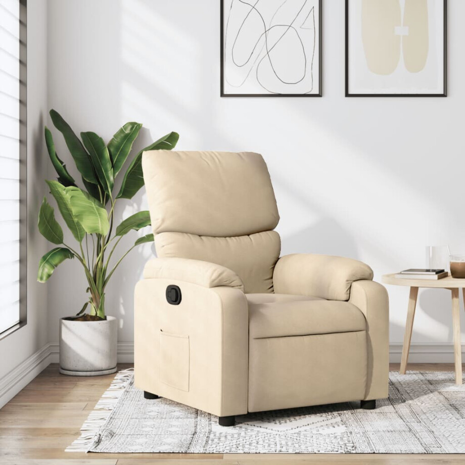 vidaXL Fauteuil verstelbaar stof crèmekleurig afbeelding 1