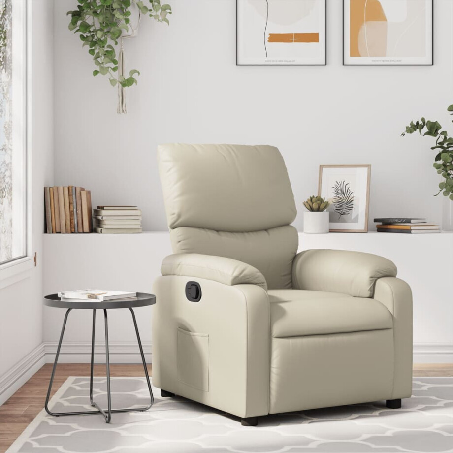 vidaXL Fauteuil verstelbaar kunstleer crèmekleurig afbeelding 1