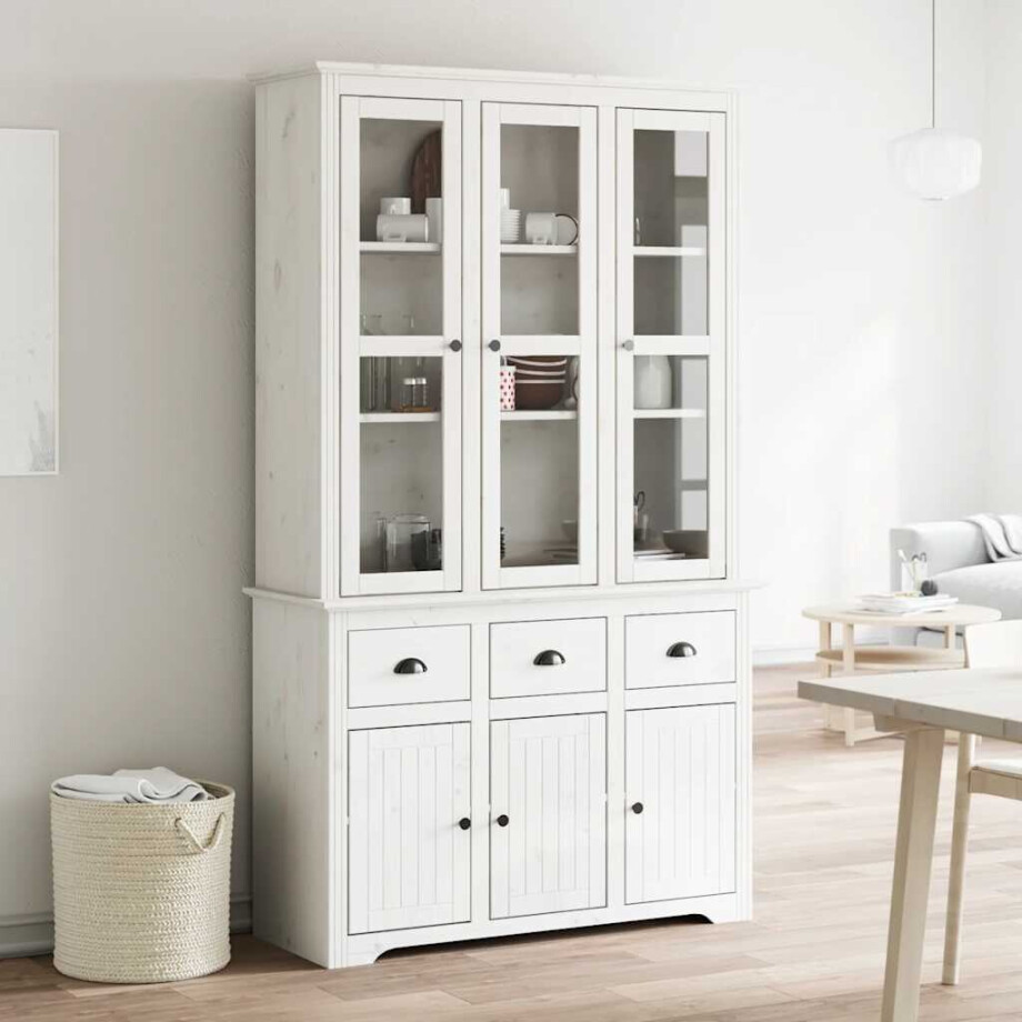 vidaXL Hoge kast BODO 115,5x43x200,5 cm massief grenenhout wit vidaXL Hoge kast BODO 115,5x43x200,5 cm massief grenenhout wit afbeelding 1