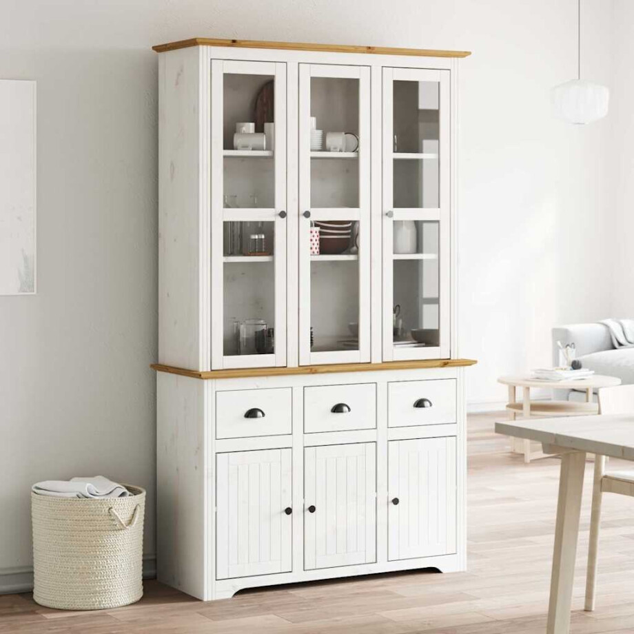 vidaXL Hoge kast BODO 115,5x43x200,5 cm grenenhout wit en bruin vidaXL Hoge kast BODO 115,5x43x200,5 cm grenenhout wit en bruin afbeelding 1