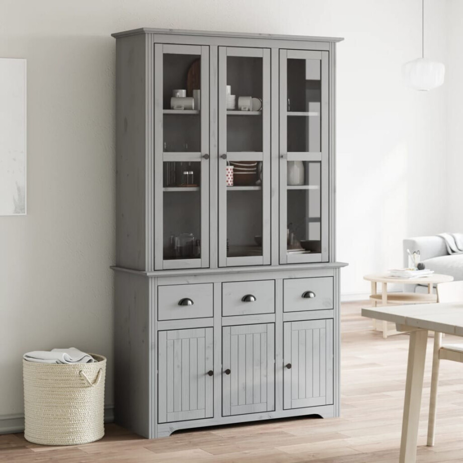 vidaXL Hoge kast BODO 115,5x43x200,5 cm massief grenenhout grijs vidaXL Hoge kast BODO 115,5x43x200,5 cm massief grenenhout grijs afbeelding 1