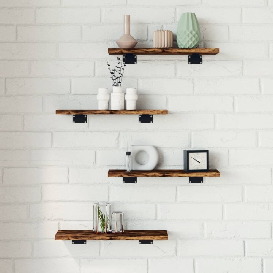 vidaXL Wandschappen 4 st 40x10x1,5 cm bewerkt hout gerookt eikenkleur afbeelding 1