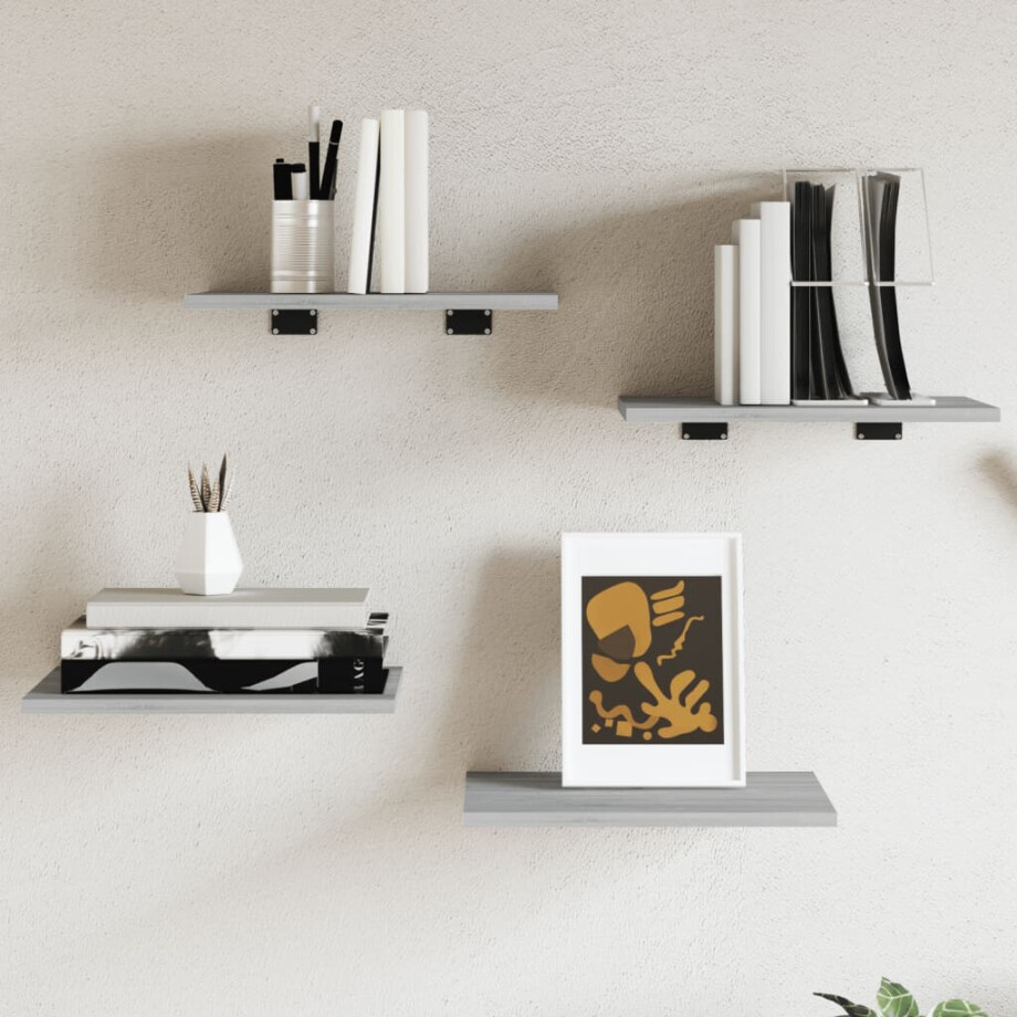 vidaXL Wandschappen 4 st 40x30x1,5 cm bewerkt hout grijs sonoma eiken vidaXL Wandschappen 4 st 40x30x1,5 cm bewerkt hout grijs sonoma eiken afbeelding 1