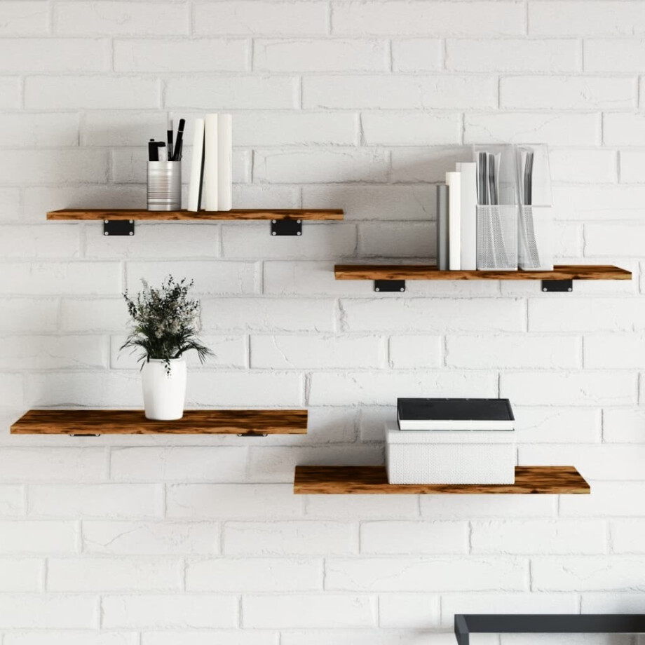vidaXL Wandschappen 4 st 60x30x1,5 cm bewerkt hout gerookt eikenkleur vidaXL Wandschappen 4 st 60x30x1,5 cm bewerkt hout gerookt eikenkleur afbeelding 1