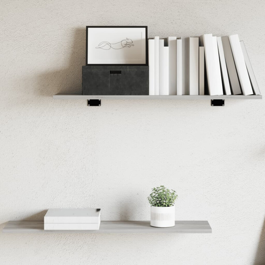 vidaXL Wandschappen 4 st 80x20x1,5 cm bewerkt hout grijs sonoma eiken vidaXL Wandschappen 4 st 80x20x1,5 cm bewerkt hout grijs sonoma eiken afbeelding 1