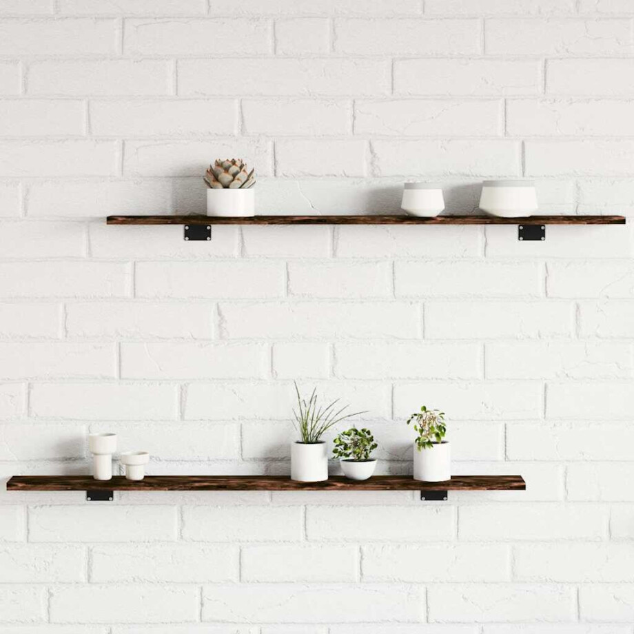 vidaXL Wandschappen 4 st 100x10x1,5 cm bewerkt hout gerookt eikenkleur afbeelding 1