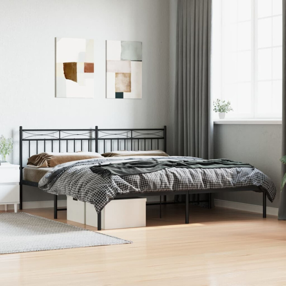 vidaXL Bedframe met hoofdbord metaal zwart 180x200 cm afbeelding 1