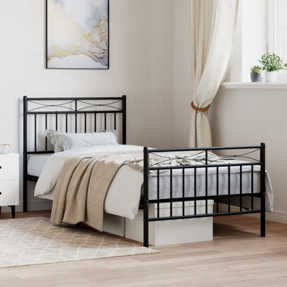 vidaXL Bedframe met hoofd- en voeteneinde metaal zwart 90x200 cm vidaXL Bedframe met hoofd- en voeteneinde metaal zwart 90x200 cm afbeelding 1
