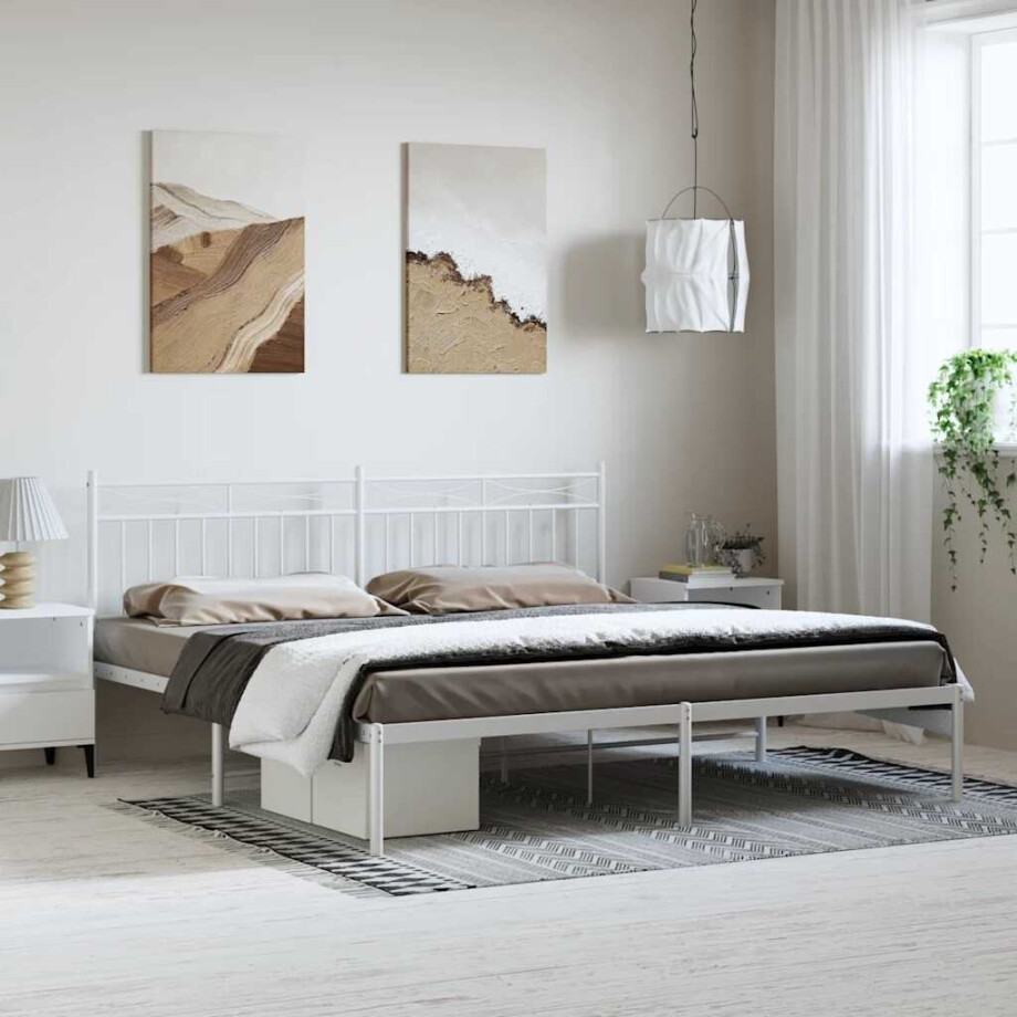 vidaXL Bedframe met hoofdbord metaal wit 183x213 cm afbeelding 1