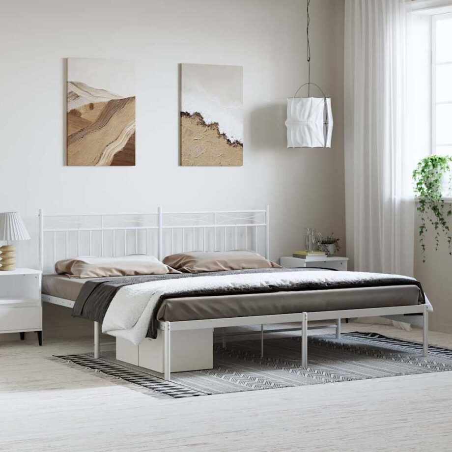 vidaXL Bedframe met hoofdbord metaal wit 193x203 cm afbeelding 1