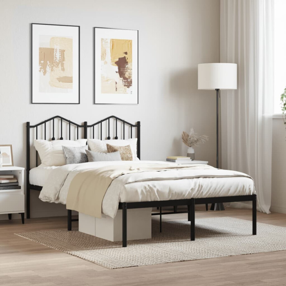 vidaXL Bedframe met hoofdbord metaal zwart 120x190 cm afbeelding 1