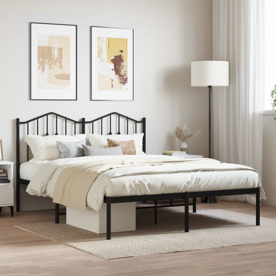 vidaXL Bedframe met hoofdbord metaal zwart 140x190 cm afbeelding 1