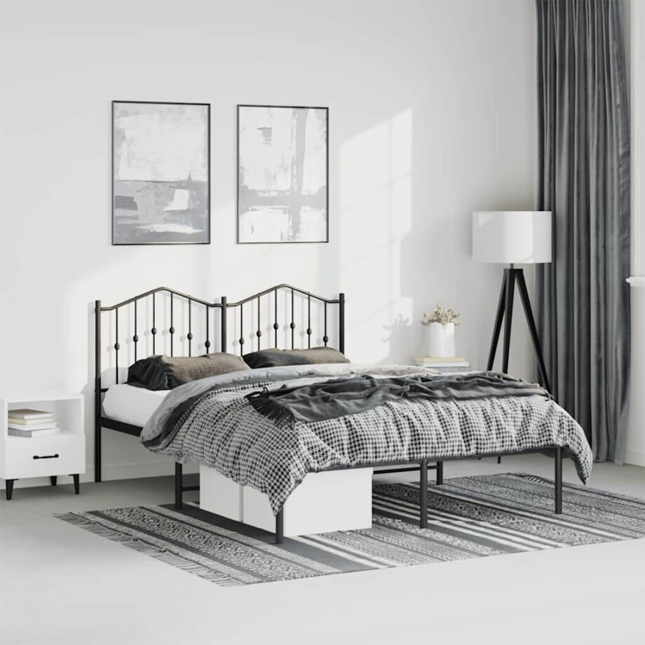 vidaXL Bedframe met hoofdbord metaal zwart 150x200 cm vidaXL Bedframe met hoofdbord metaal zwart 150x200 cm afbeelding 1