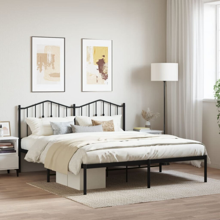 vidaXL Bedframe met hoofdbord metaal zwart 160x200 cm afbeelding 1