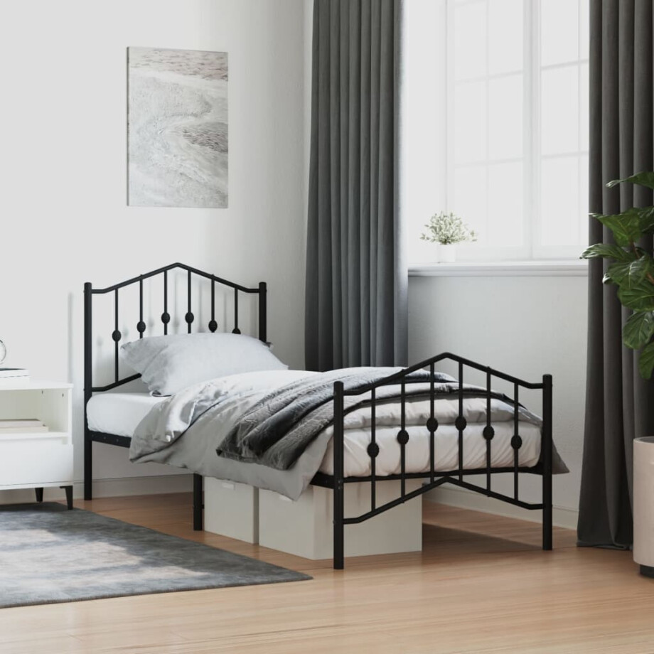 vidaXL Bedframe met hoofd- en voeteneinde metaal zwart 80x200 cm afbeelding 1