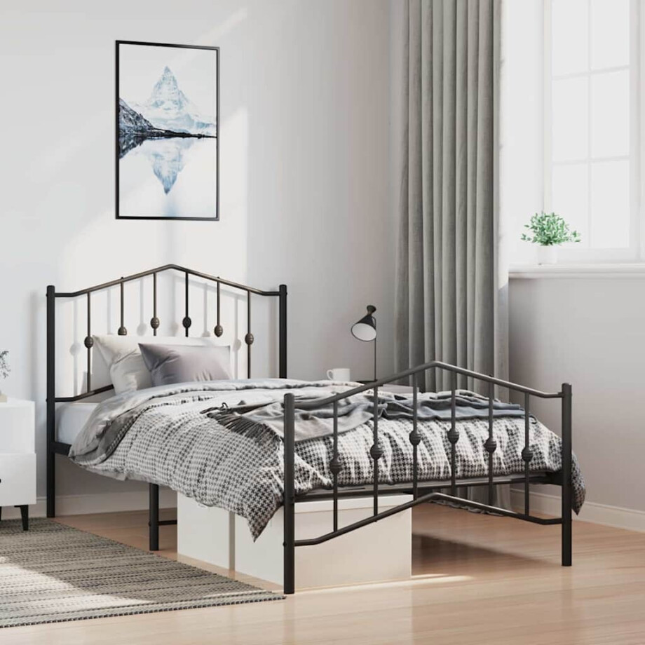 vidaXL Bedframe met hoofd- en voeteneinde metaal zwart 100x190 cm vidaXL Bedframe met hoofd- en voeteneinde metaal zwart 100x190 cm afbeelding 1