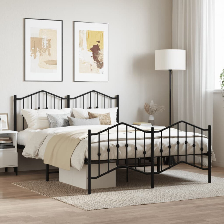 vidaXL Bedframe met hoofd- en voeteneinde metaal zwart 140x200 cm afbeelding 1