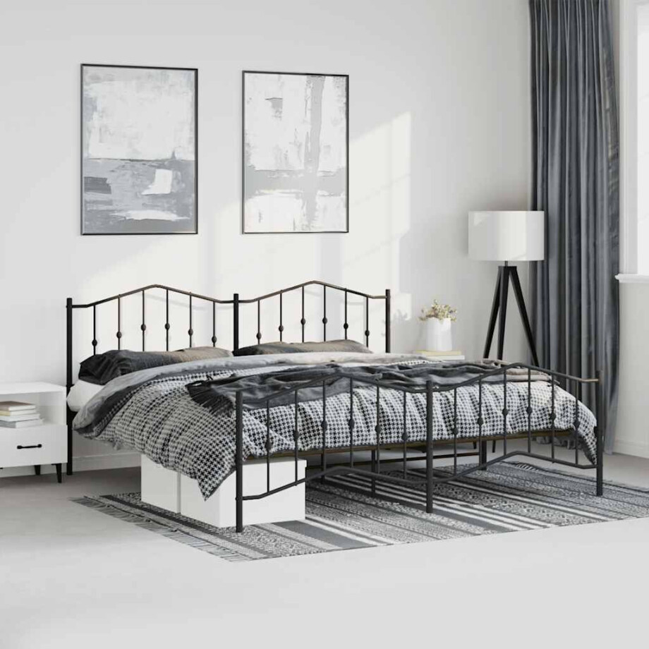 vidaXL Bedframe met hoofd- en voeteneinde metaal zwart 193x203 cm afbeelding 1