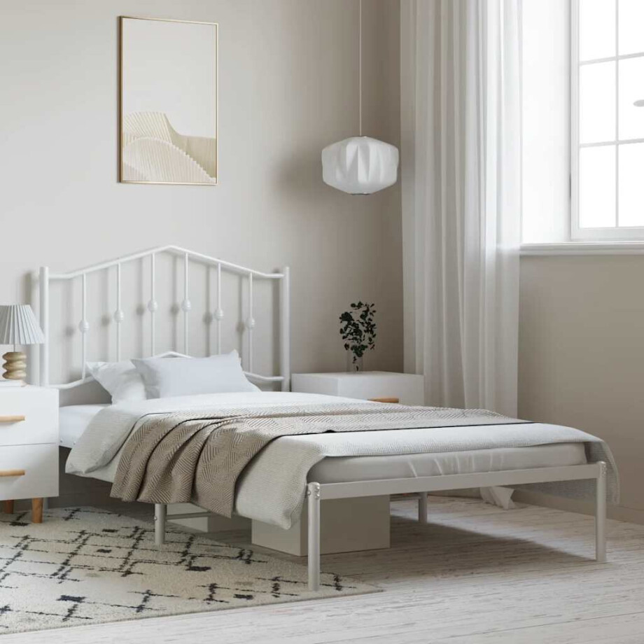 vidaXL Bedframe met hoofdbord metaal wit 100x190 cm vidaXL Bedframe met hoofdbord metaal wit 100x190 cm afbeelding 1