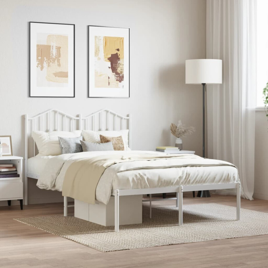 vidaXL Bedframe met hoofdbord metaal wit 120x190 cm afbeelding 1