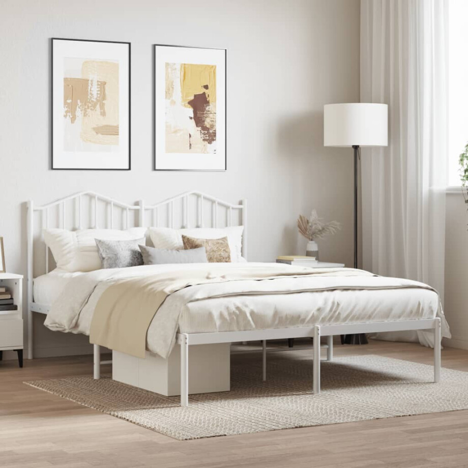 vidaXL Bedframe met hoofdbord metaal wit 140x190 cm afbeelding 1