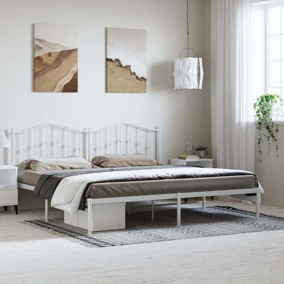 vidaXL Bedframe met hoofdbord metaal wit 183x213 cm afbeelding 1