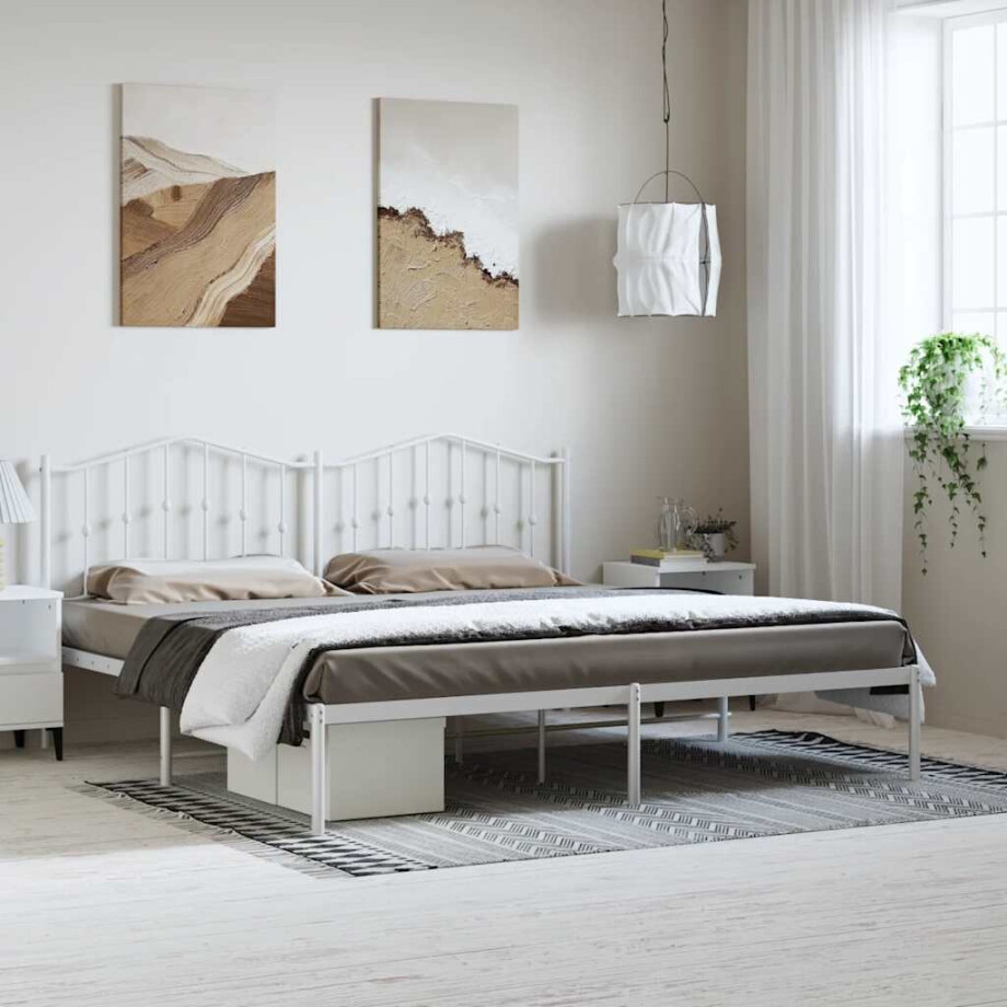 vidaXL Bedframe met hoofdbord metaal wit 193x203 cm afbeelding 1